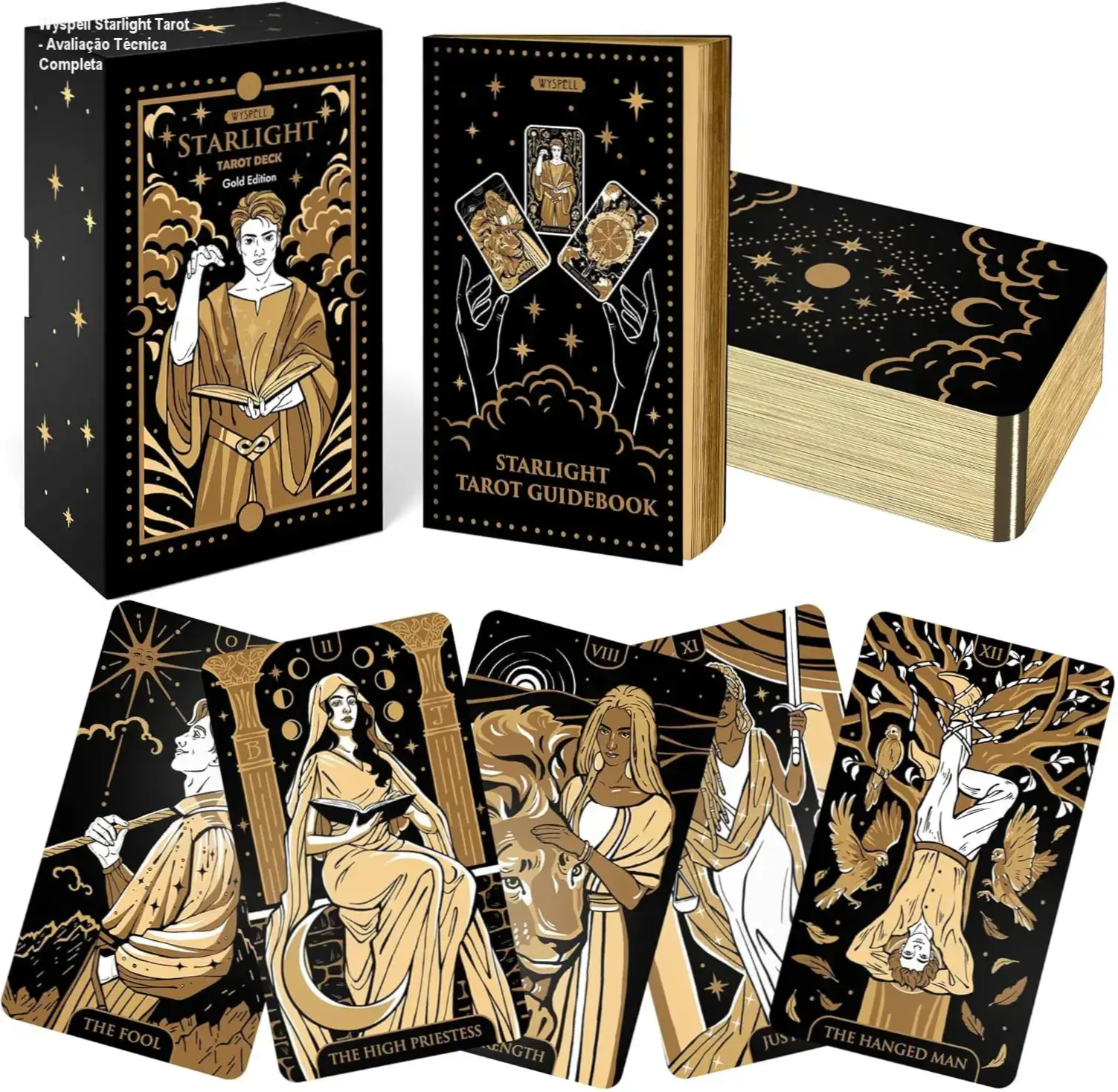 Baralho de tarô Wyspell Starlight com detalhes dourados e design moderno
