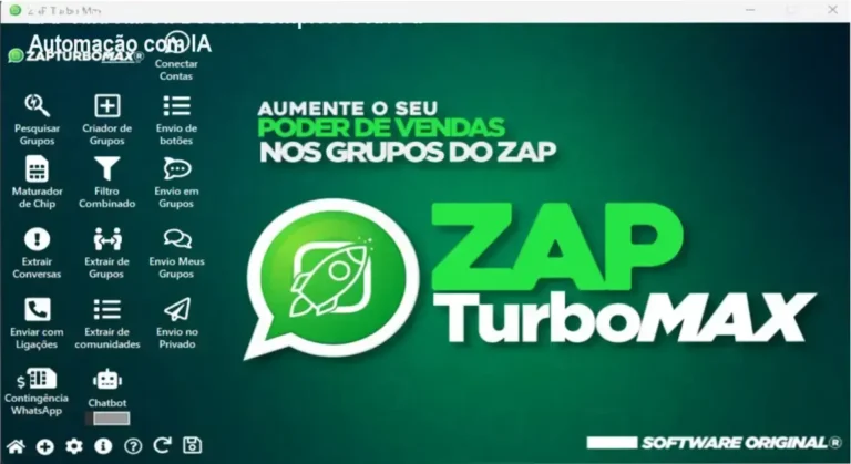 Interface do ZAPTurboMAX demonstrando o funcionamento do sistema de automação de mensagens e chatbot com IA