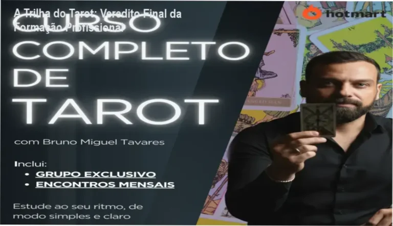 Interface do curso A Trilha do Tarot com as cartas e materiais de estudo do Prof. Bruno Miguel Tavares
