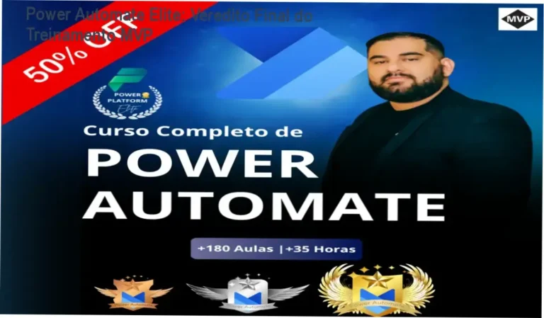 Interface do treinamento Power Automate Elite focada em automação de processos e RPA