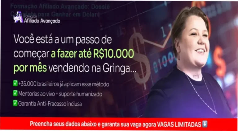 Dashboard de comissões em dólar e interface do curso Formação Afiliado Avançado de Taynã Gauche