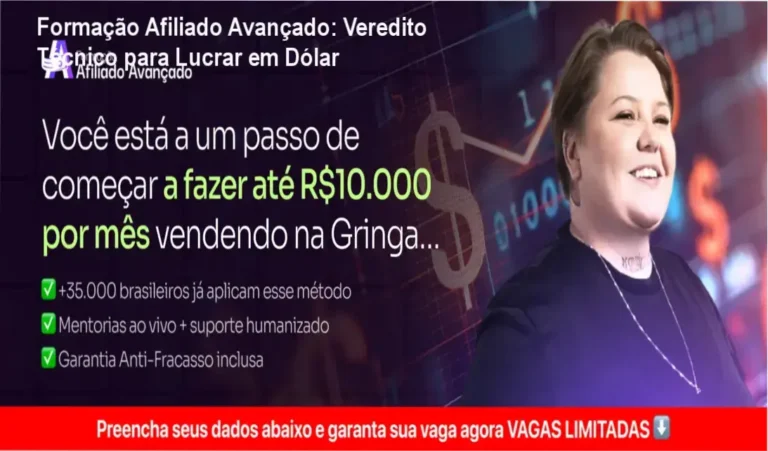 Interface do treinamento Formação Afiliado Avançado focado em vendas no mercado americano