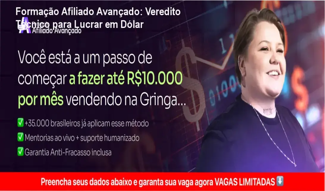Interface do treinamento Formação Afiliado Avançado focado em vendas no mercado americano