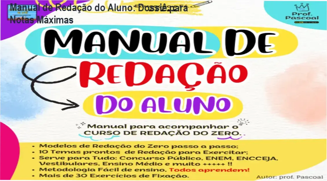Manual de Redação do Aluno do Prof. Pascoal com foco em estrutura de redação para ENEM e concursos
