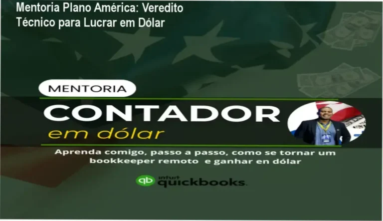 Dashboard do QuickBooks e elementos de contabilidade internacional representando a Mentoria Plano América