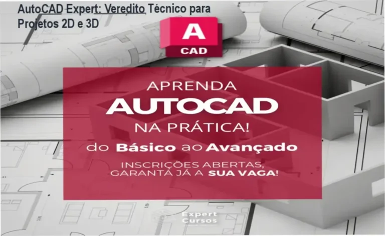 Interface do Treinamento AutoCAD Expert com projetos de engenharia e arquitetura em 2D e 3D